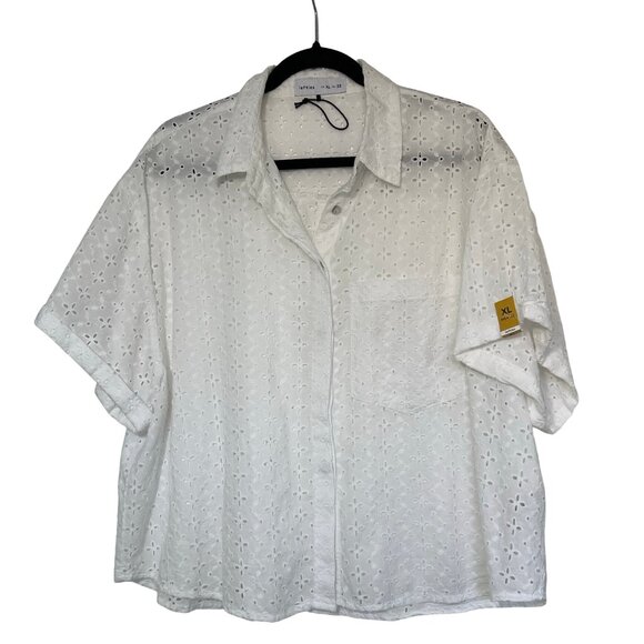 White Cropped Button down Blouse Size XL from Lefties Spain - Picture 7 of 8